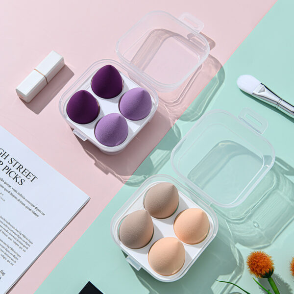 4-Piece Beauty Egg Set with Transparent Egg Box – Water Drop & Gourd Jelly Puff Makeup Sponges